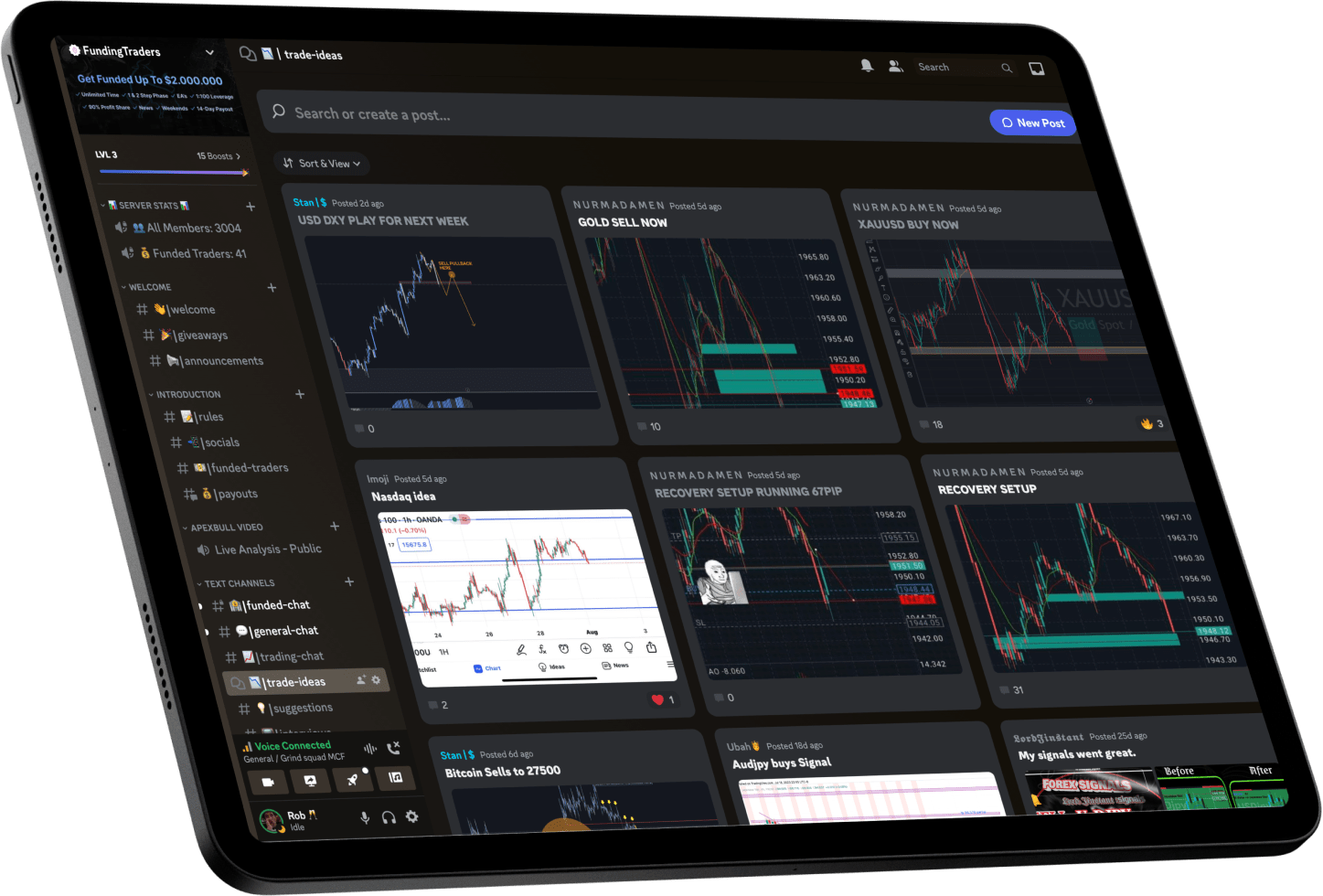 Tradeifygloballc Discord Dashboard on iPad Mockup