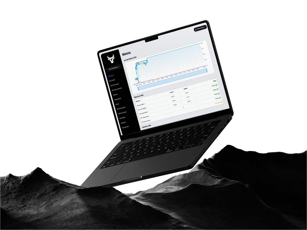 Tradeifygloballc Dashboard on a floating Macbook Mockup