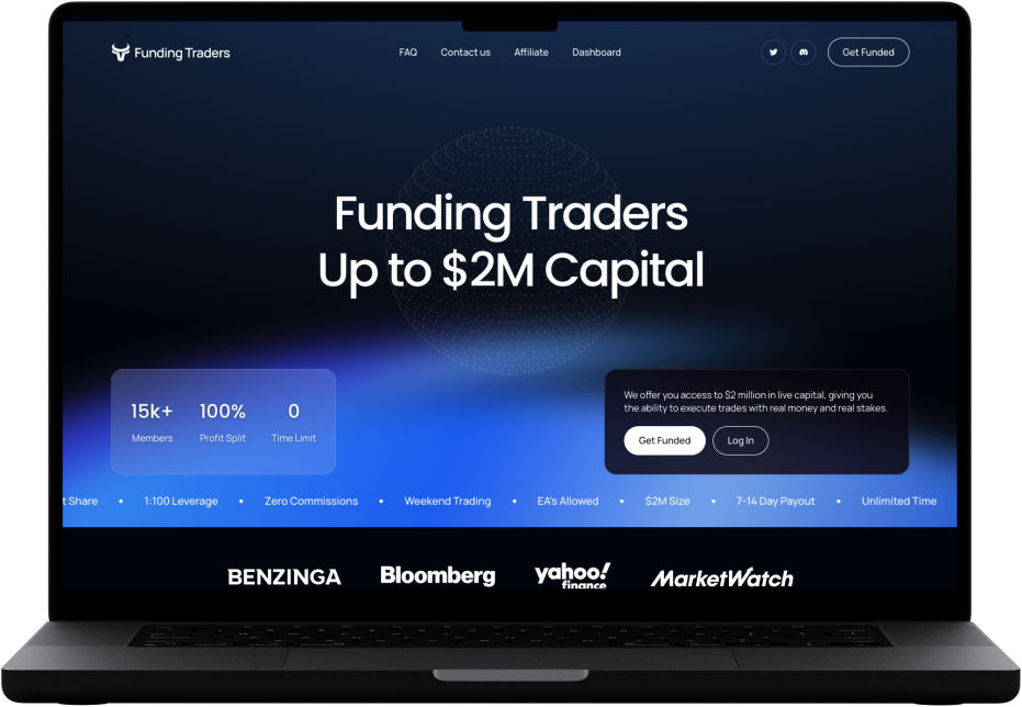 Tradeifygloballc home page Macbook mockup